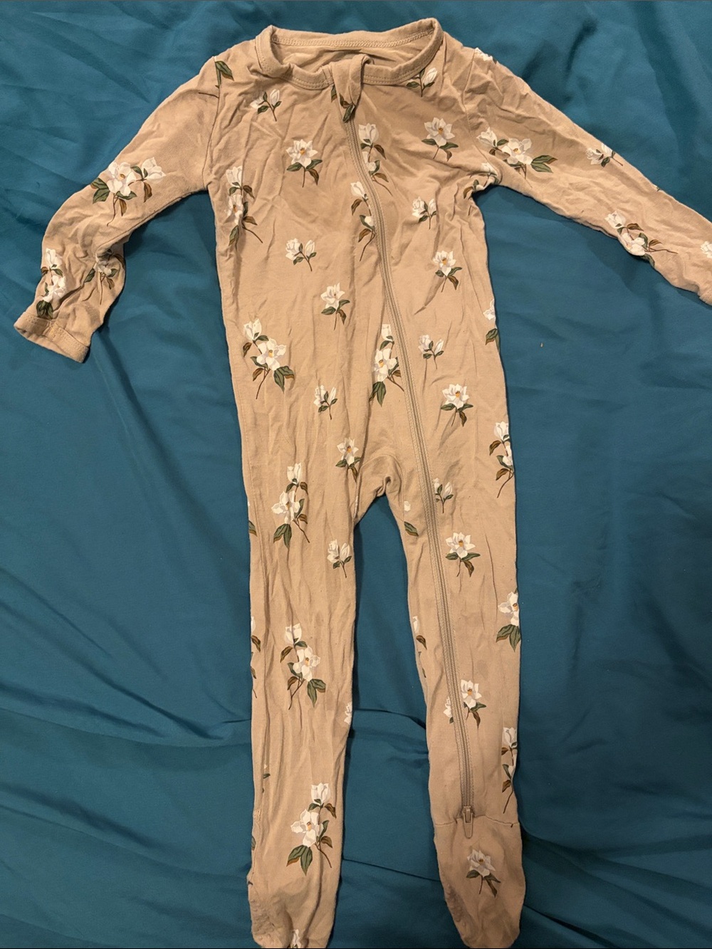Kyte BABY Tan Floral Footed One-Piece